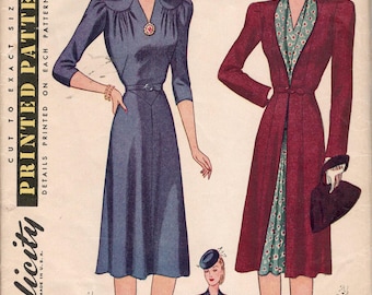 Patrón de costura vintage de la Segunda Guerra Mundial de 1941: VESTIDO Y REDINGOTE B34” (2480) Simplicity 3640