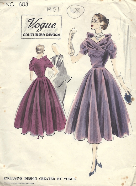 1951 Vintage VOGUE Sewing Pattern B30in DRESS (1428) By Vogue 603 1951 Vintage VOGUE Sewing Pattern B30in DRESS (1428) By Vogue 603
