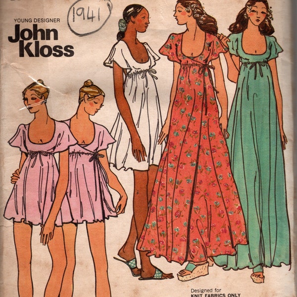 1973 Vintage Schnittmuster B32 1/2″ Kleid, Robe, Kleid, Slip & Top (1941) von John Kloss für Butterick 3408