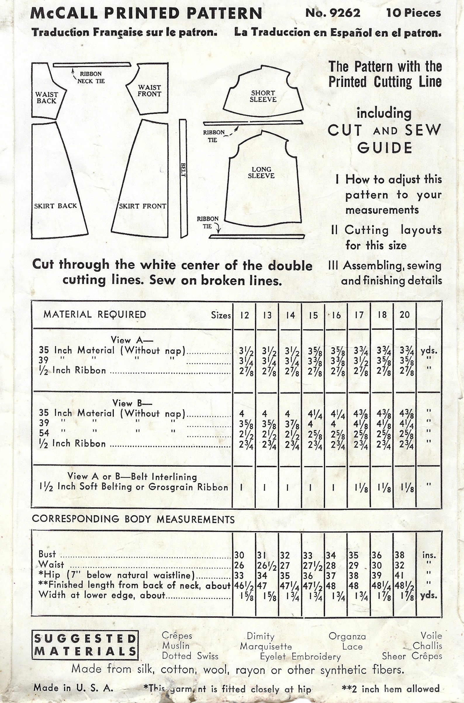 1937 Vintage Sewing Pattern B33″ DRESS (1840) Mccall 9262 - Etsy