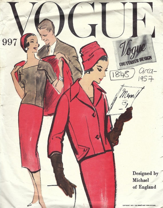 1957 Vintage VOGUE Sewing Pattern B32in Three-piece Suit (1848