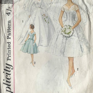 1959 Vintage Sewing Pattern B36 BRIDES, BRIDESMAID, EVENING Dress & Veil (1446)  Simplicity 4318