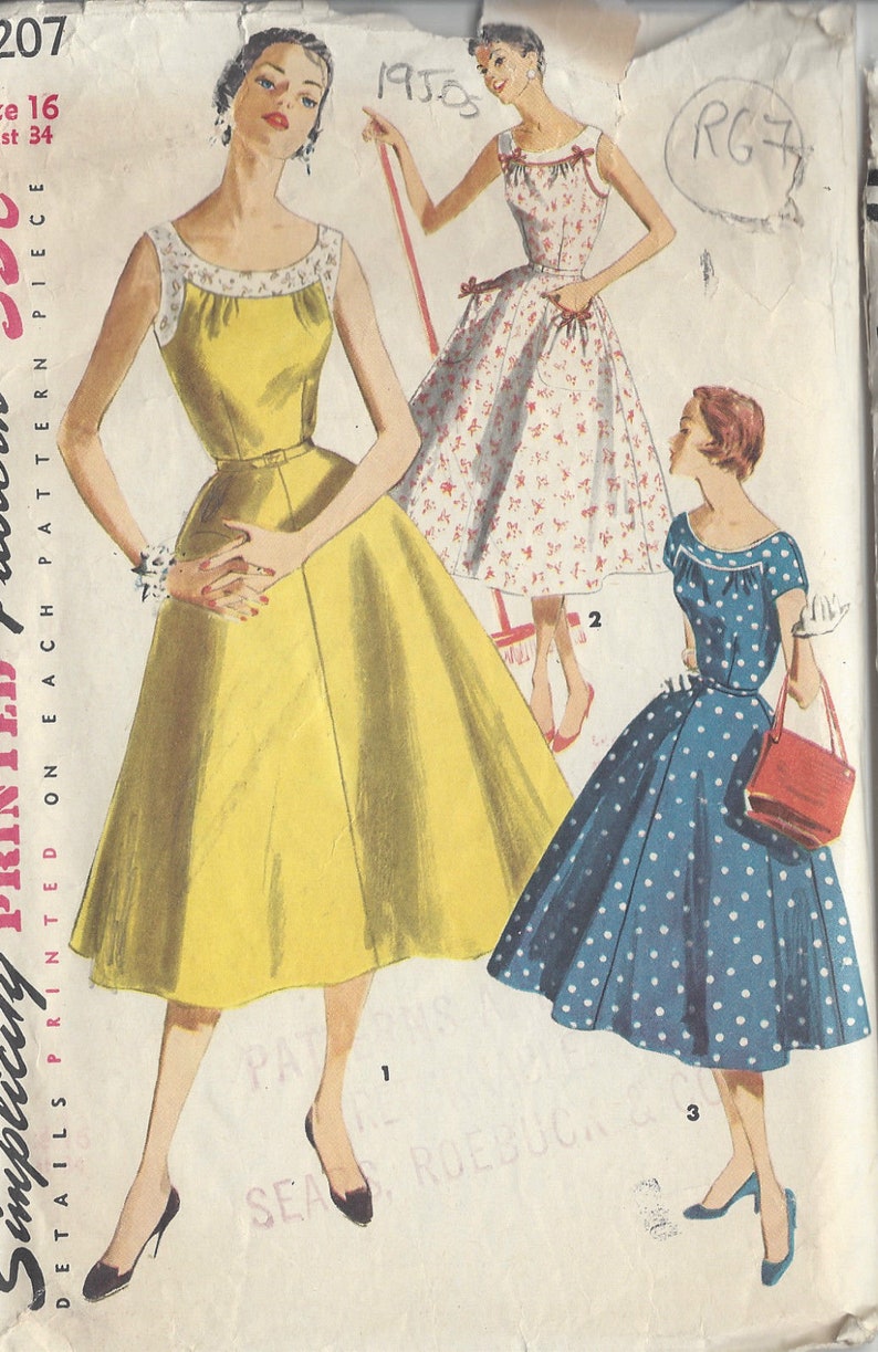 1955 Vintage Sewing Pattern B34 DRESS R67 Simplicity 1207 - Etsy