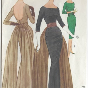 May include: Vintage sewing pattern for a dress with a long skirt and a fitted bodice. The pattern is from 1960 and is for McCall's 5588. The pattern shows three different styles of the dress, one with a long skirt, one with a shorter skirt, and one with a fitted skirt.