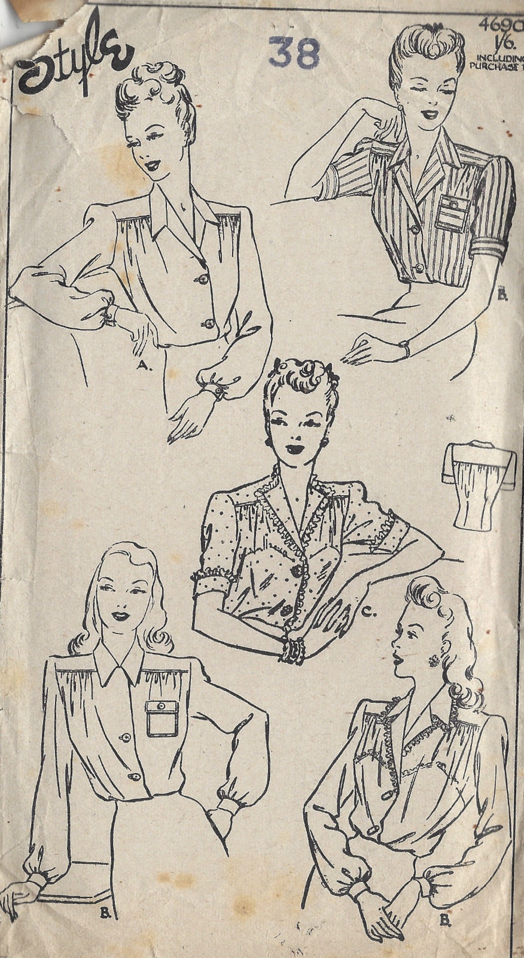 Chemisier & Jupe Vintage Années 1940 WW2 - Motif Couture B32 - Taille UK 86 - Neuf Non Découpé