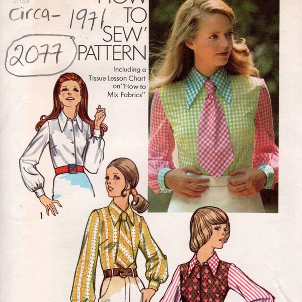 1971 Vintage Sewing Pattern B36″ BLOUSE & TIE (2077)  Simplicity 9829