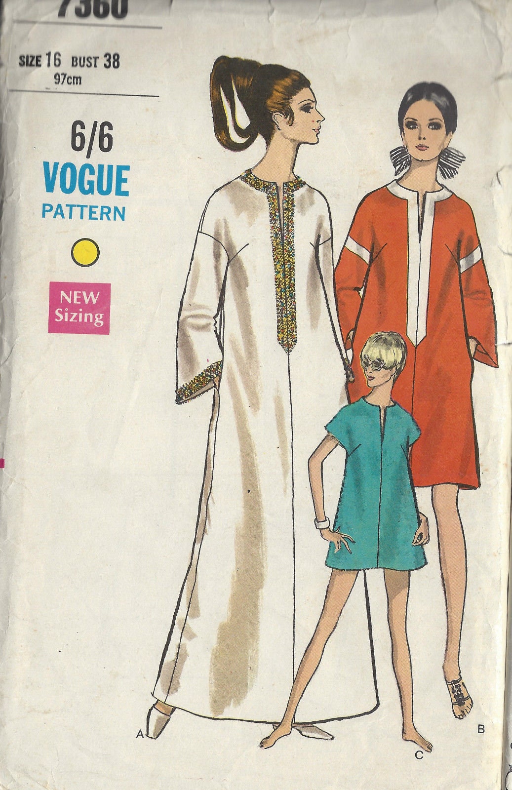 1968 Vintage VOGUE Sewing Pattern B38 DRESS Caftan Cover-up