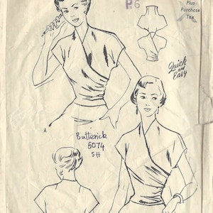 1950s Vintage Schnittmuster BLUSE B36″ (R546) von Butterick 5074