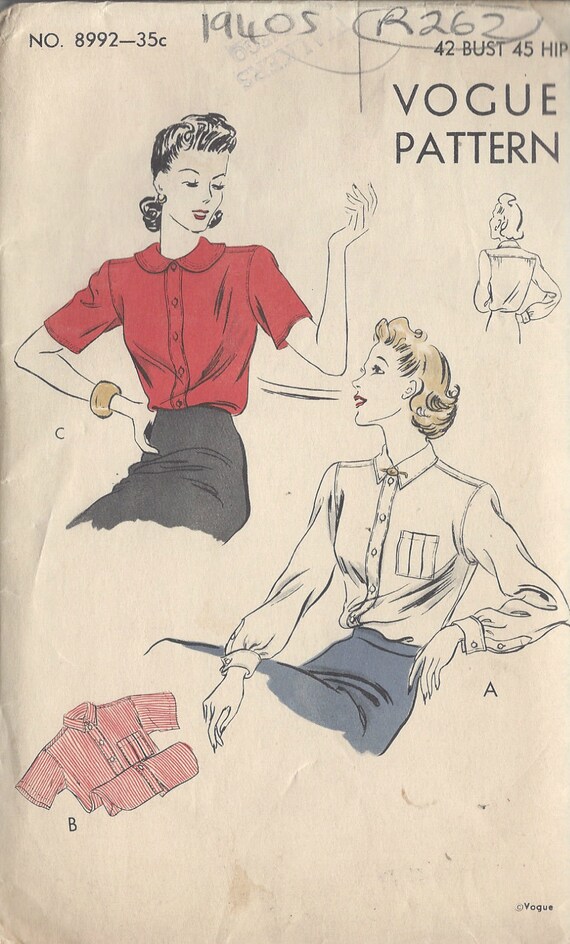 Motif De Couture Vogue Années 1940 - Chemisier B32 - Planche Vintage Pour Patronage