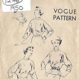 1950 Vintage VOGUE Schnittmuster BLUSE B32&quot; (1276) Vogue 7176