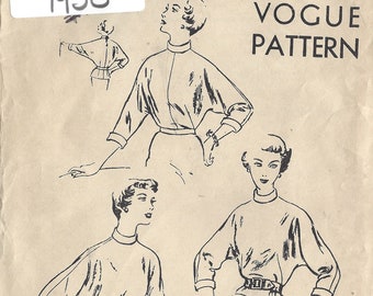1950 Vintage VOGUE Sewing Pattern BLOUSE B32" (1276) Vogue 7176