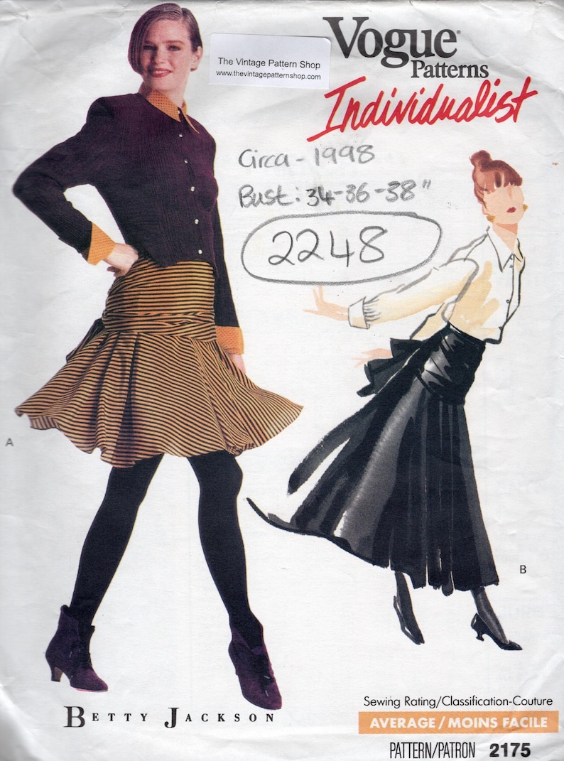 1998 VOGUE Vintage Sewing Pattern Jacket, Skirt, Shirt, Bust 34-36-38 ...