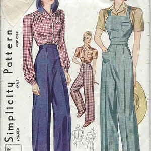 Cartamodello vintage della seconda guerra mondiale del 1940 B46-W40 BLUSA-PANTALONE-TUTA (1231) Semplicità 3322