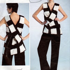May include: Vogue pattern by Issey Miyake, circa 2012, featuring a sleeveless top and wide-leg pants. The top has a black and white geometric design. The pattern number is 2236, and the size is A5.