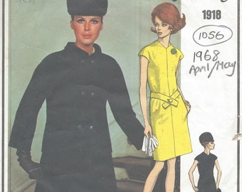 1968 Vintage VOGUE Sewing Pattern B36 JACKET & DRESS (1056)By Givenchy Vogue 1918