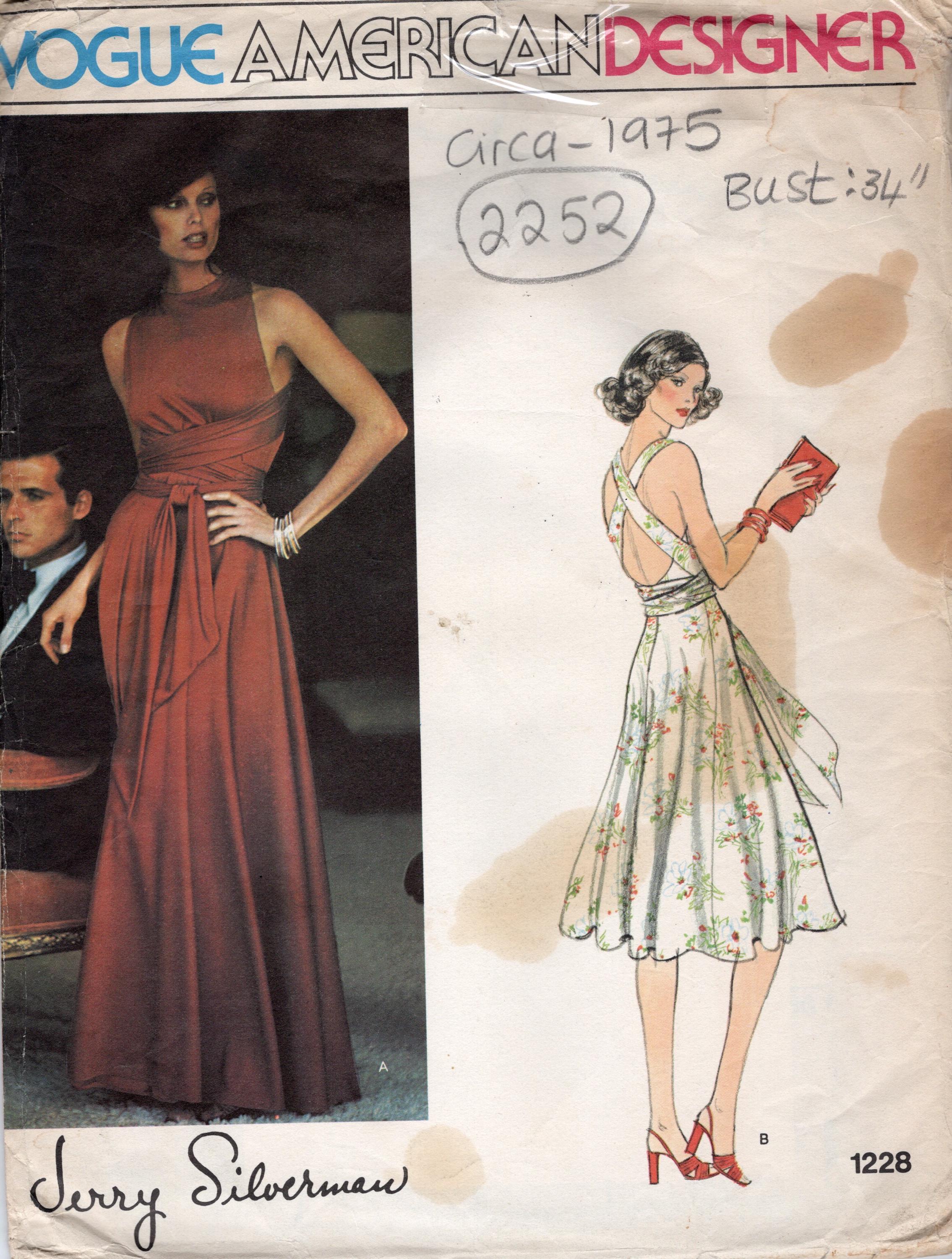 1975 VOGUE Vintage Sewing Pattern DRESS Bust 34” (87cm) (2252) By Jerry Silverman 1228