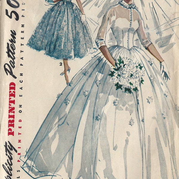 1954 Vintage Sewing Pattern B36″ Bridal GOWN & BRIDESMAID DRESS (1180)  Simplicity 4697