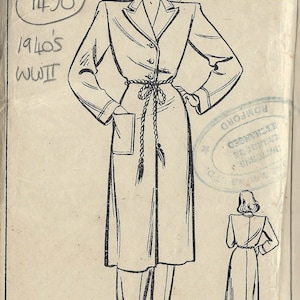 Patron de couture vintage des années 40, deuxième guerre mondiale, B36, manteau de chambre et robe de chambre (1490) par style 4572