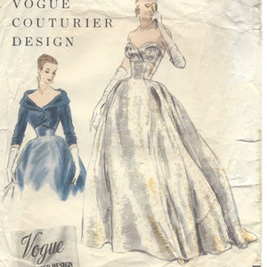 Patrón de costura VOGUE vintage 1954 B32 VESTIDO DE NOCHE Chaqueta bolero (1365) Vogue 824