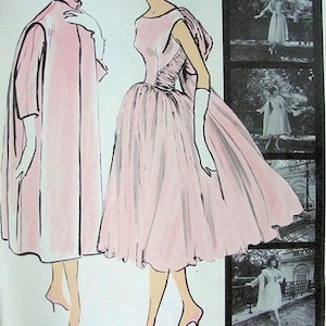 May include: A vintage illustration of two women wearing pink dresses. The woman on the left is wearing a long-sleeved coat and the woman on the right is wearing a sleeveless dress with a bow at the waist. The illustration is labeled "ORIGINAL".