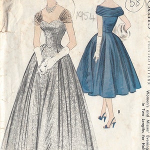 1954 Vintage Sewing Pattern EVENING DRESS B35&quot; (58)    McCalls 3028
