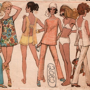 1969 Vintage Sewing Pattern B34&quot; Hip-Hugger Pants, Top & Bathing Suit (2082)  Simplicity 8153
