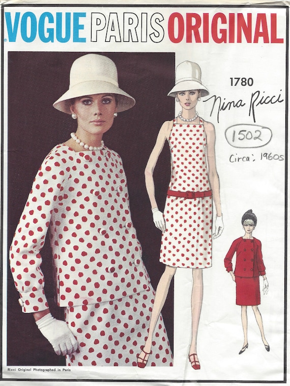 Patron De Couture Vintage Vogue Années 1960 - Modèle B34 Manteau, Robe Et Écharpe