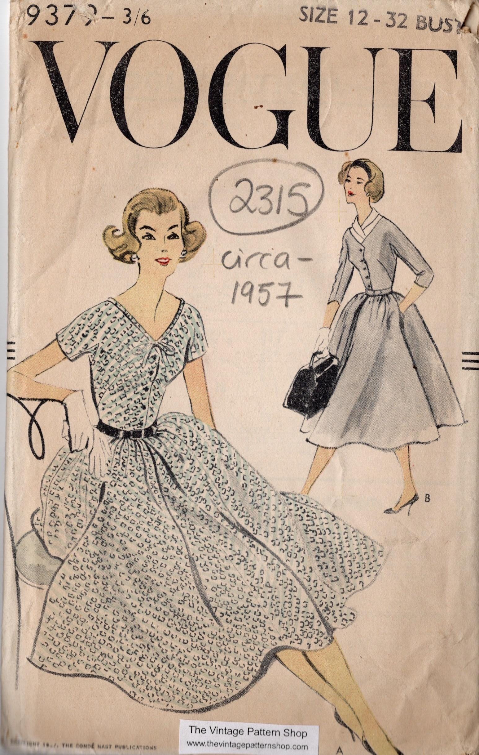 My Favorite Patterns for Dressing　アンティーク 1957 Vintage VOGUE Sewing Pattern B32” DRESS & Dickey (2315) VOGUE