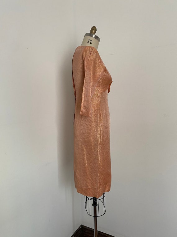 1960s Peach Tinsel Lamé Wiggle Dress - image 3