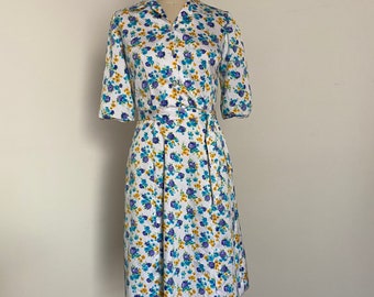 1970s Homemade Polyester Floral Shirtwaist Dress