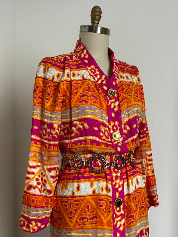 1980s 80s Givenchy Dress Orange and Pink Vibrant … - image 2