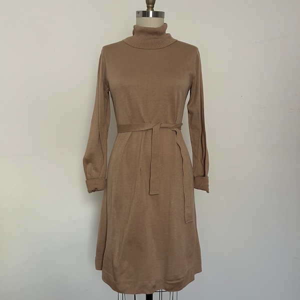 1960s Acrylic and Wool Beige Hudson’s Bay Turtleneck Knit Dress