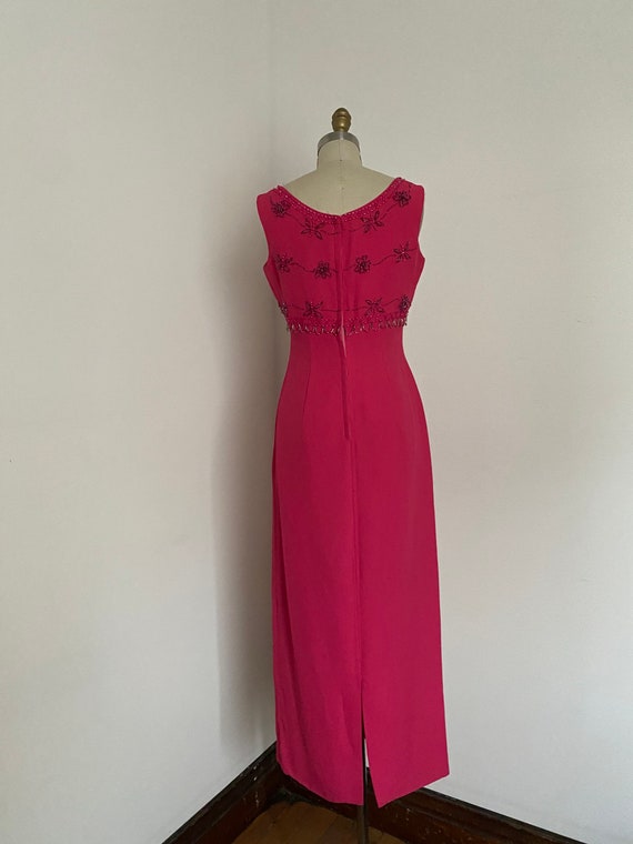 1960s Hot Pink Column Gown with Beaded Bodice - image 5