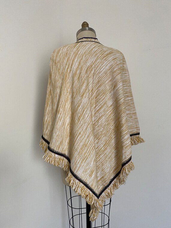 1970s Fringed Hippie Poncho Cape with Purple and Gree… - Gem