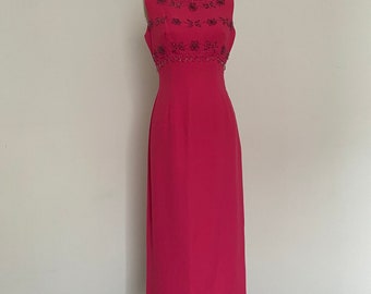 1960s Hot Pink Column Gown with Beaded Bodice