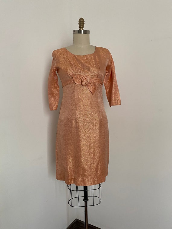 1960s Peach Tinsel Lamé Wiggle Dress - image 1