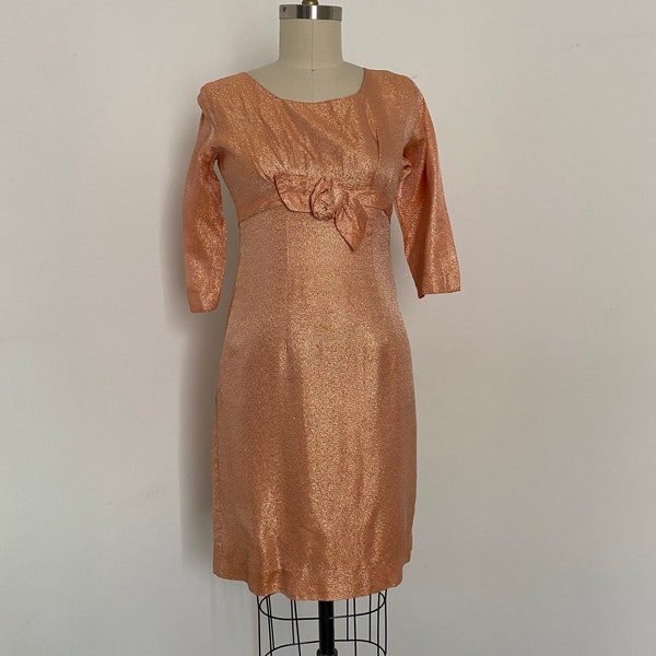 1960s Peach Tinsel Lamé Wiggle Dress