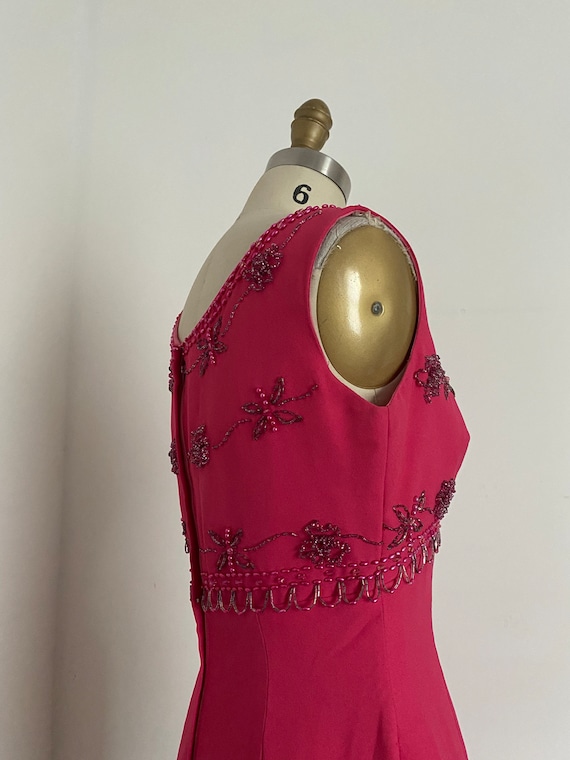 1960s Hot Pink Column Gown with Beaded Bodice - image 4