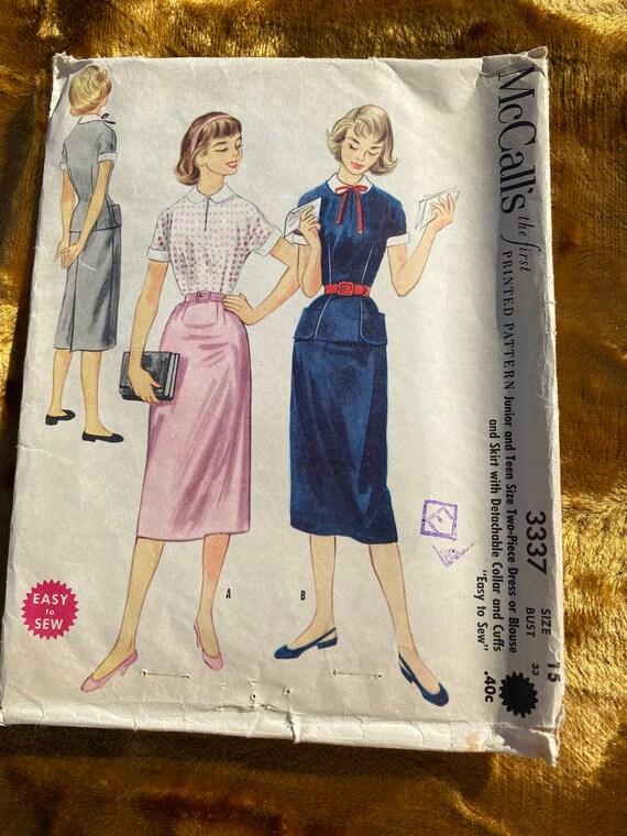 1950s McCalls Two Piece Sewing Pattern 3337 Etsy