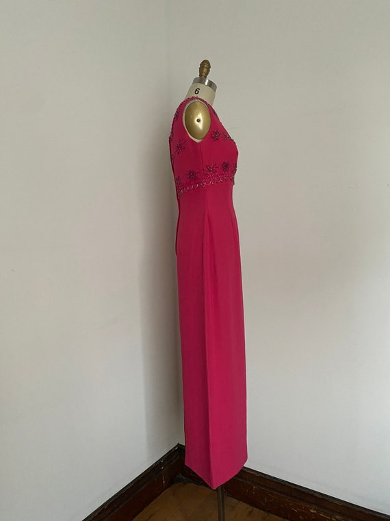 1960s Hot Pink Column Gown with Beaded Bodice - image 3