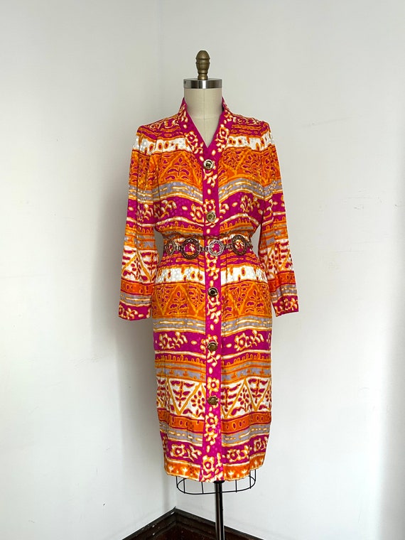 1980s 80s Givenchy Dress Orange and Pink Vibrant … - image 1