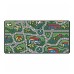 90s Nostalgia Car City Desk Mat – Retro Office Decor, Gamer Desk Pad, Vintage Car Design, Large Mouse Pad, Home Office Essentials