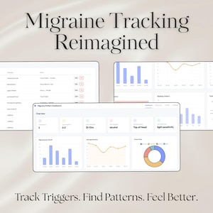 Migraine Tracker Dashboard | Headache and Migraine Diary | Symptom & Trigger Tracker | Privacy Focused Health Data HTML Tool