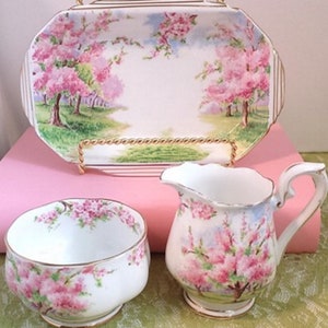 Royal Albert “Blossom Time” Creamer & Open Sugar on Tray