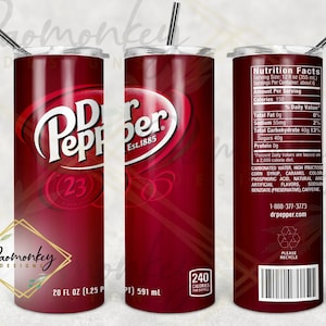 Dr. Pepper Can Straight Skinny Tumbler 20 oz Sublimation Wrap | PNG Digital File | INSTANT DOWNLOAD