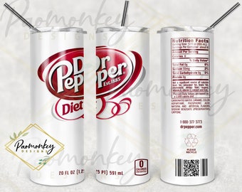 Diet Dr. Pepper Can Straight Skinny Tumbler 20 oz Sublimation Wrap | PNG Digital File | INSTANT DOWNLOAD