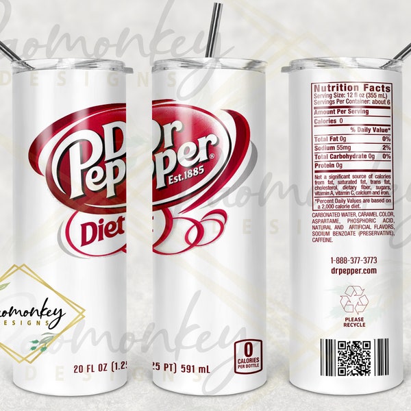 Diet Dr. Pepper Can Straight Skinny Tumbler 20 oz Sublimation Wrap | PNG Digital File | INSTANT DOWNLOAD