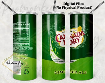 Canada Dry | Ginger Ale | Soda can | Straight Skinny Tumbler 20 oz Sublimation Wrap | PNG Digital File | INSTANT DOWNLOAD