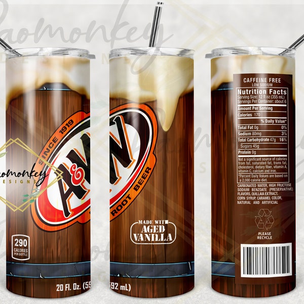 A&W Wurzel bier soda Cola Can Straight Skinny Tumbler 20 oz Sublimation Wrap | PNG Digitale Datei | SOFORT DOWNLOAD