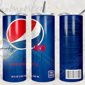 Pepsi Cherry Cola Can Straight Skinny Tumbler 20 oz Sublimation Wrap | PNG Digital File | INSTANT DOWNLOAD